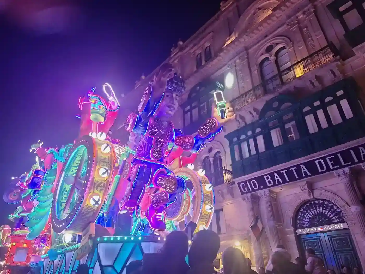 Night-time street performance in Valletta