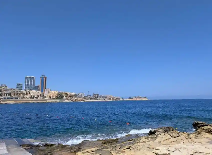 Exiles Beach Area in Sliema with a view toward St Julian's