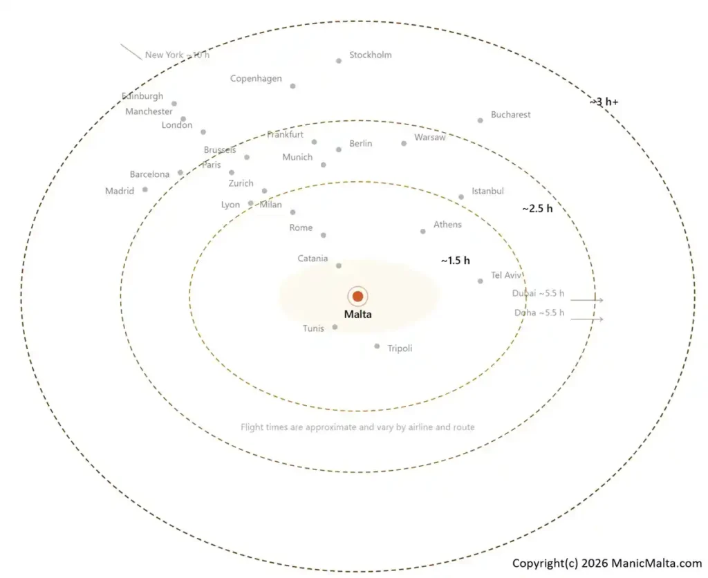 Flight times from Malta to Major European Cities
