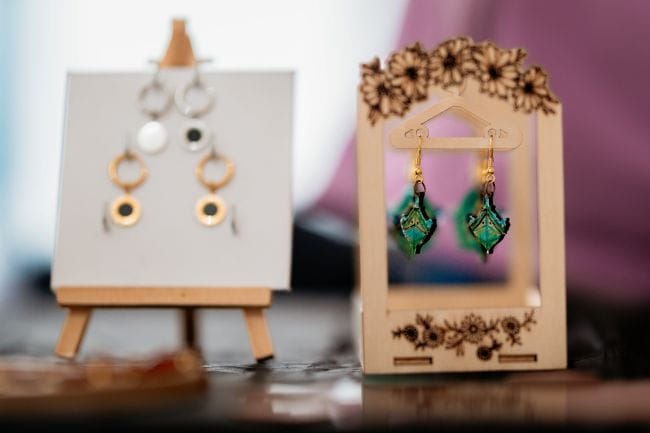 Earrings for sale at the EcoMarket
