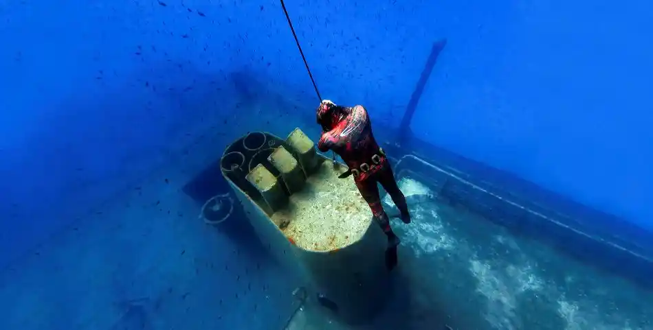 A moment of zen whilst hanging on top of a wreck free diving in Malta.