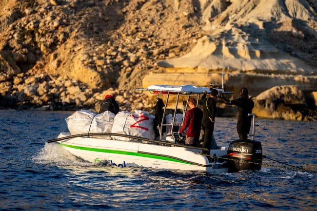 A boat form the NGO Zibel clean-up  of the Maltese sea.