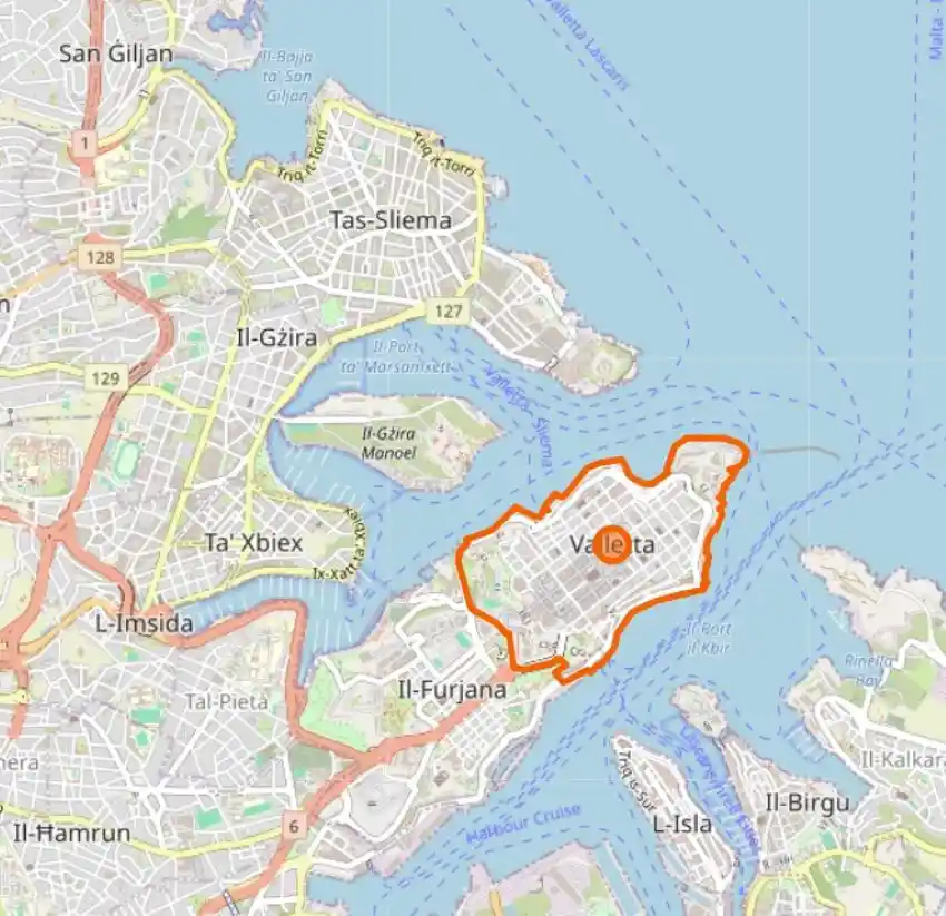 Map of Valletta showing the fortified city layout